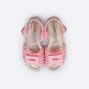 Sandália Infantil Pampili Aurora Laços Rosa - superior da sandália com palmilha dourada
