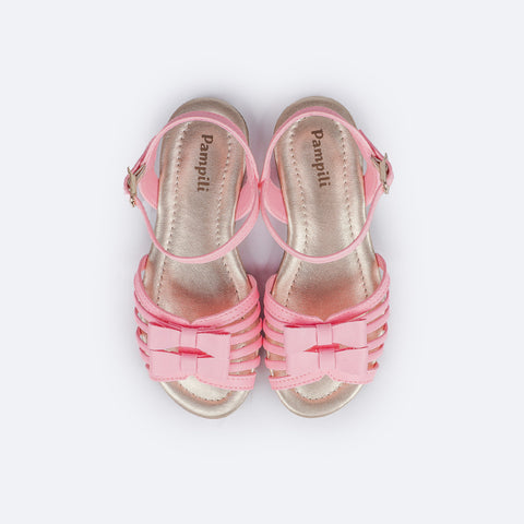 Sandália Infantil Pampili Aurora Laços Rosa - superior da sandália com palmilha dourada