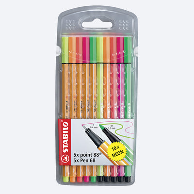 Caneta Stabilo Kit Neon 10 Itens Colorida - frente do kit