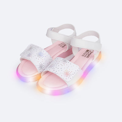 Sandália de Led Infantil Pampili Lulli Glitter e Pontos Coloridos Branca - frente da sandália de led branca