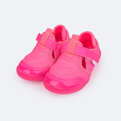 Tênis Infantil Feminino Pampili Yuyu Coração Bordado Pink Neon