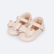 Sapato de Bebê Pampili Nina Calce Fácil Perfuros e Laço Nude - sapato de batizado