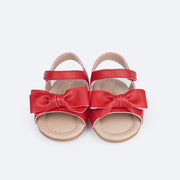 Sandália de Bebê Pampili Nana Laçarote Vermelho - frente da sandalia com laço vermelho