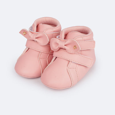Bota de Bebê Pampili Nina Laço Rosa Glace - bota para bebê com velcro