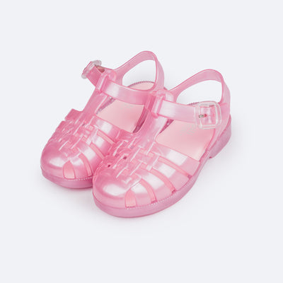 Sandália Infantil Pampili Full Plastic Mini Valen Cintilante Rosa Chiclete - frente da sandália rosa