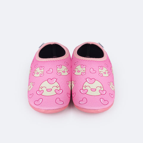 Sapatilha Infantil Feminina Pampili Summer Pink Carinhas Apaixonadas Rosa e Colorida - frente da sapatilha com emoji