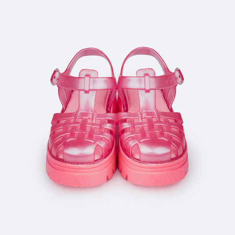 Sandália Feminina Pampili Lyra Glee Cintilante Rosa Chiclete - frente da sandália de plástico
