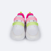 Tênis de Led Infantil Pampili SPK 35 Glitter Branco e Neon - frente do tenis com glitter