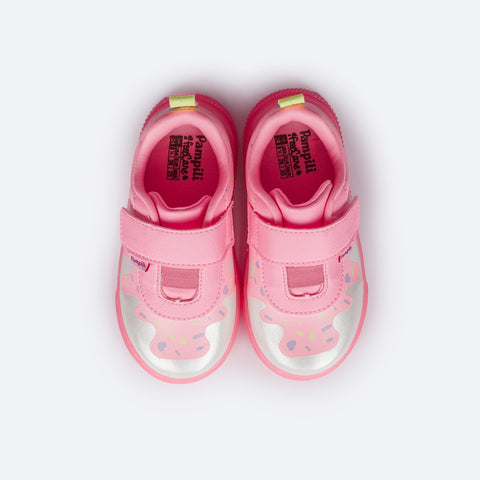 Tênis Infantil Feminino Pampili Pom Pom Sorvete Rosa Neon - superior do tênis confortável