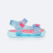 Sandália Papete Infantil Pampili Sun Glee Margaridas Azul e Pink - lateral da papete com velcro