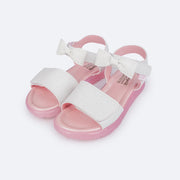 Sandália de Led Infantil Pampili Lulli Laço Perfuros Branca - frente da sandália com velcro