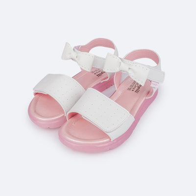 Sandália de Led Infantil Pampili Lulli Laço Perfuros Branca - frente da sandália com velcro