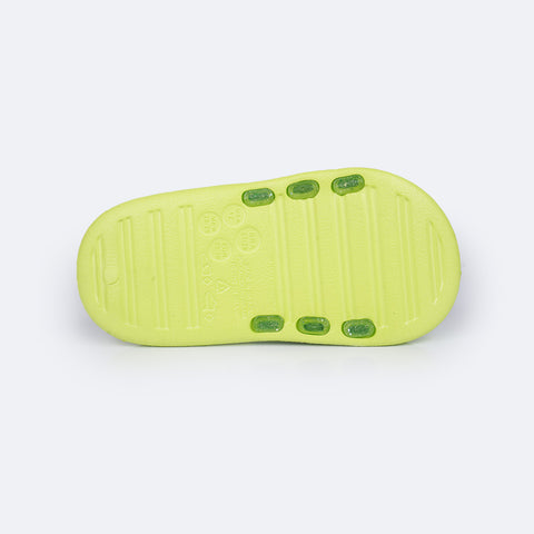 Chinelo Slide Infantil Pampili Fly Glee Glitter Verde Neon - solado do chinelo antiderrapante