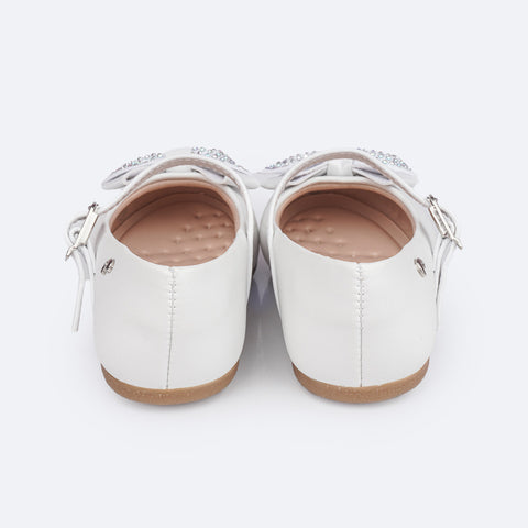 Sapato Infantil Pampili Mini Angel Laço Glitter e Strass Branco - traseira da sapatilha confortável infantil