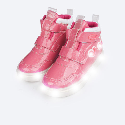 Tênis de Led Cano Médio Pampili Sneaker Luz Pamps IA Pink - frente