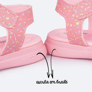 Sandália Infantil Pampili Lili Sorvete Rosa Baby - lateral da sandália com escrita em braile