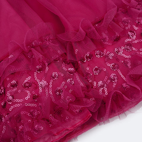 Vestido de Festa Infantil Bambollina Microtule e Paetê Pink - vestido de paetê
