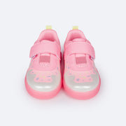 Tênis Infantil Feminino Pampili Pom Pom Sorvete Rosa Neon - frente do tenis com velcro