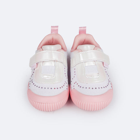 Tênis Infantil Feminino Pampili Yuyu Glitter e Strass Branco - Tênis de bebê