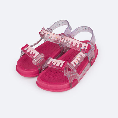 Sandália Papete Infantil Pampili Sun Glee Doce Glitter Pink e Rosa - frente da sandália