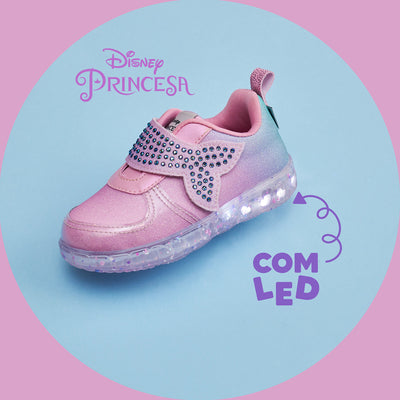 Tênis de Led Infantil Feminino Pampili Degradê Rosa Bale Princesa Ariel © DISNEY - tênis infantil Pequena Sereia