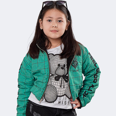 Jaqueta Infantil Vallen Nylon Dupla Face Hug Me Preta e Verde - jaqueta na menina