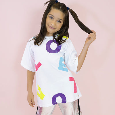 Camiseta Infantil Pampili Longa Love Glitter Branca e Colorida - frente camiseta infantil feminina