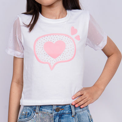 Camiseta Infantil Pampili Tule e Strass Branca - camiseta na menina
