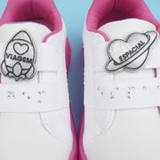 Tênis de Led Infantil Pampili Sneaker Luz Viagem Espacial Branco e Fucsia