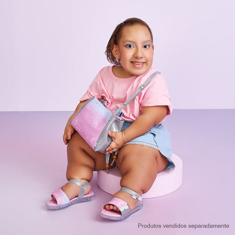 Sandália Papete Infantil Pampili Candy Corações Diversos Braile Degradê Rosa e Prata - sandália na mc divertida