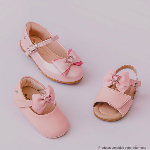 Sandália de Bebê Pampili Nana Laço Coração de Strass Rosa - coleção completa