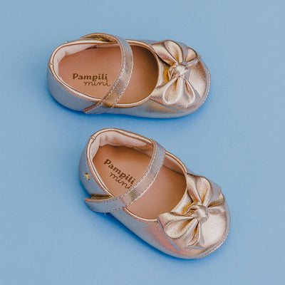 Sapato de Bebê Pampili Nina Laço Duplo Dourado 