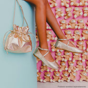 Sapato Infantil Pampili Ballet Texturizada Dourada - sapatilha combinando com bolsa