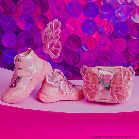 Bolsa de Led Infantil Pampili Butterfly Rosa Glacê - bolsa combinando com o tênis