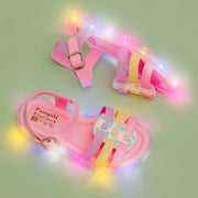 Sandália de Led Infantil Pampili Lulli Corações Rosa Giz e Colorida - sandália de led colorida