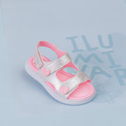 Sandália Infantil Pampili Lili Corações Branca e Rosa - frente da sandália com velcro para bebê