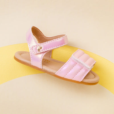 Sandália de Bebê Pampili Nana Matelassê Rose Holográfica - sandália calce fácil com velcro