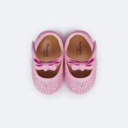 Sapato de Bebê Pampili Nina Laço Glitter Strass Rosa Bale Novo - superior do sapato de bebê confortável