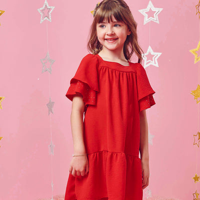 Vestido Infantil Kukiê Mangas com Strass Vermelho - vestido na menina