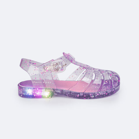 Sandália de Led Infantil Pampili Glee Valen Transparente Com Glitter Dots - sandália infantil de plástico