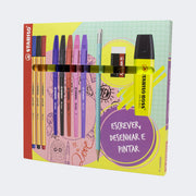 Caneta Stabilo Kit Escrever Desenhar e Pintar 11 Itens Colorida - kit em estojo de papel