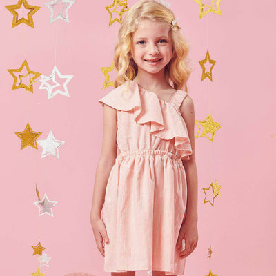 Vestido Infantil Kukiê Assimétrico Rosa - frente do vestido