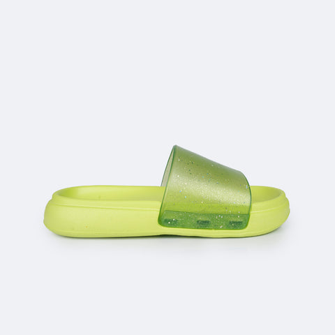 Chinelo Slide Infantil Pampili Fly Glee Glitter Verde Neon - chinelo nuvem 