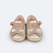 Sapato Infantil Pampili Mini Angel Laço Glitter e Strass Dourado