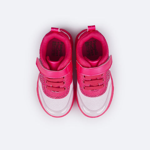 Tênis de Led Infantil Pampili Sneaker Luz Doce Strass Pink - superior do tenis forrado