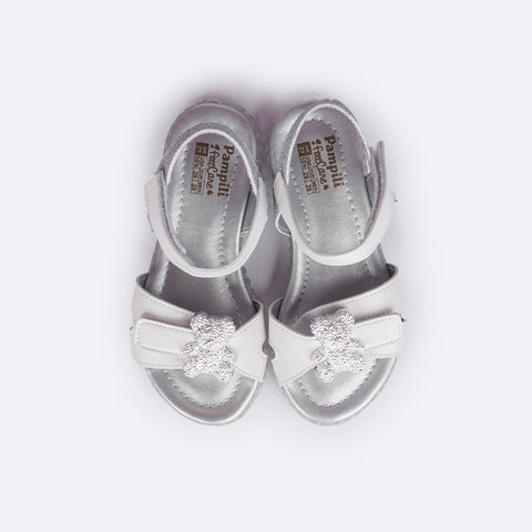 Sandália Papete Infantil Pampili Candy Ursinho Glam Branca - superior da sandália com solado metalizado