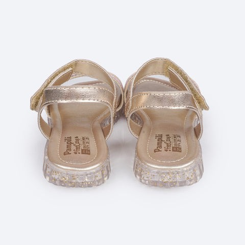 Sandália Papete Infantil Pampili Candy Glitter Flocado Dourada - traseira da sandália