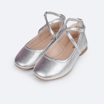 Sapato Infantil Pampili Ballet Texturizado Prata - frente do sapato prata