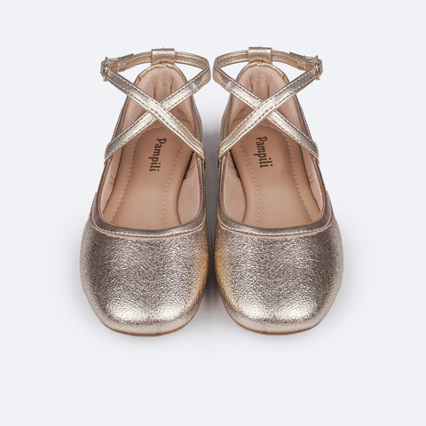 Sapato Infantil Pampili Ballet Texturizada Dourada - frente da sapatilha