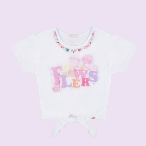 T-Shirt Infantil Pampili Flowers Nó Branca - t-shirt infantil 